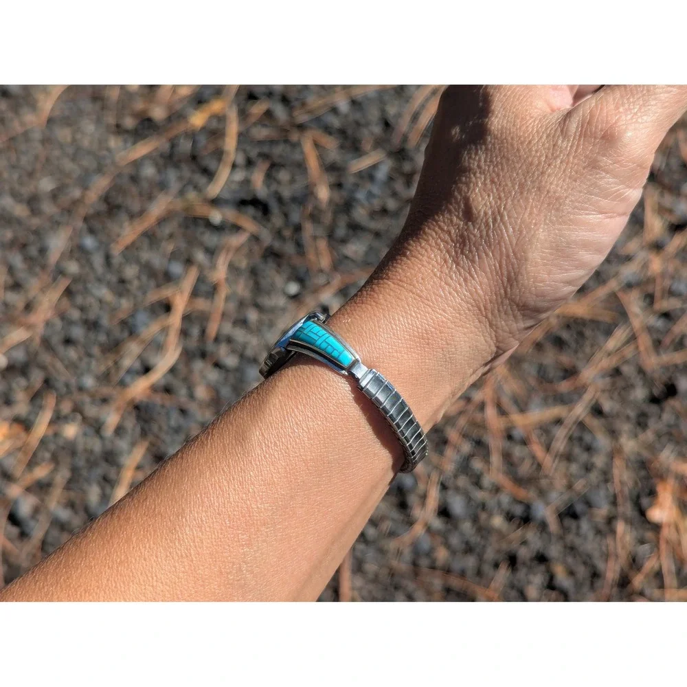 Handcrfafted Vintage Turquoise Inlay Stretch Band‎ Watch Southwest Accessory ***